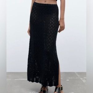 Black NWT Zara crochet skirt with side slit.